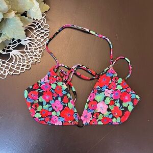 LA Hearts By PACSUN Swim Black Red Blue Green Floral Triangle Bikini Top Sz M